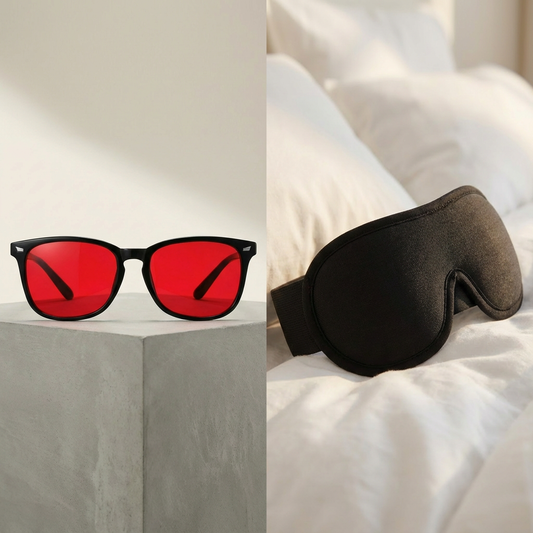 ZESTAW Okulary blokujące światło niebieskie + Opaska na oczy do snu